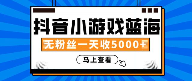 赚钱计划：抖音小游戏蓝海项目，无粉丝一天收入5000+-21资源库