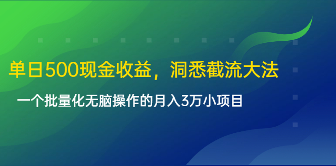 单日500现金收益，洞悉截流大法，一个批量化无脑操作的月入3万小项目-21资源库