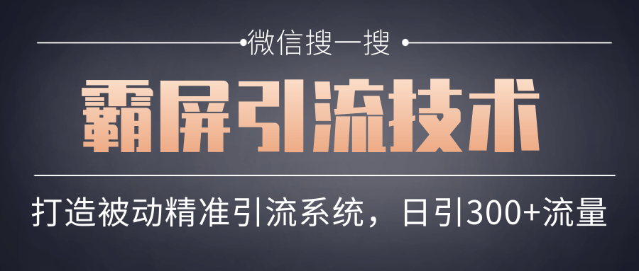 微信搜一搜霸屏引流技术，打造被动精准引流系统，轻松日引300+流量-21资源库