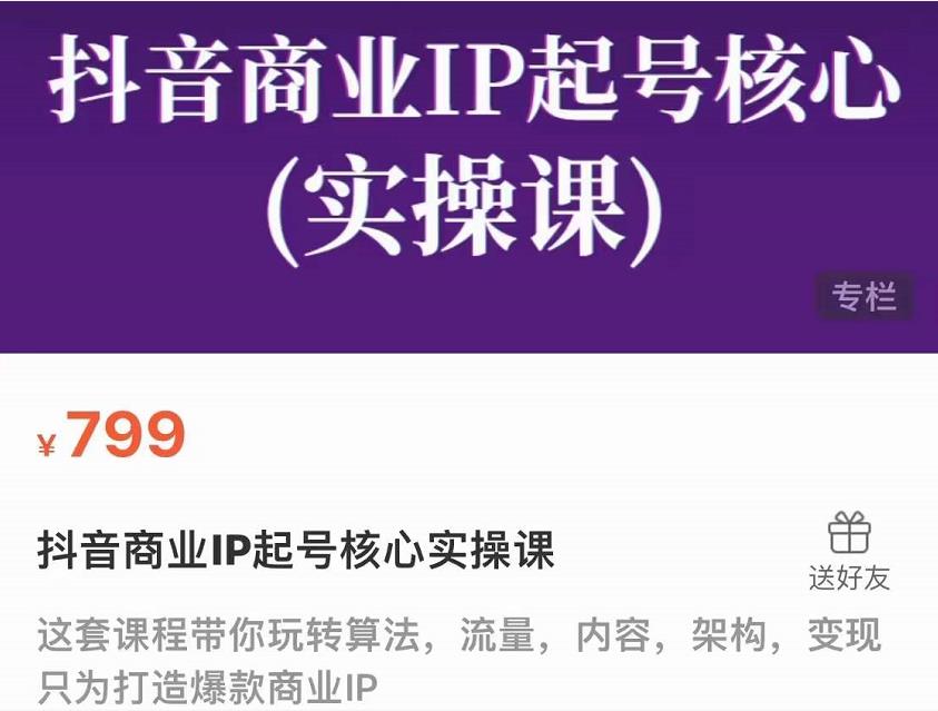 抖音商业IP起号核心实操课，带你玩转算法，流量，内容，架构，变现-21资源库