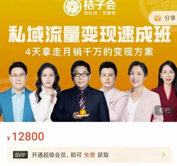 桔子会·私域流量变现速成班，4天拿走月销千万的变现方案 价值12800元-21资源库
