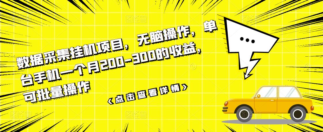 数据采集挂机项目，无脑操作，单台手机一个月200-300的收益，可批量操作-21资源库