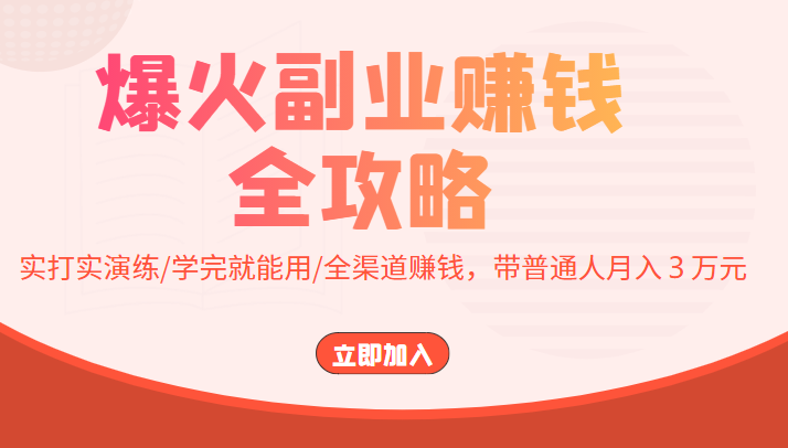 爆火副业赚钱全攻略：实打实演练/学完就能用/全渠道赚钱，带普通人月入３万元-21资源库