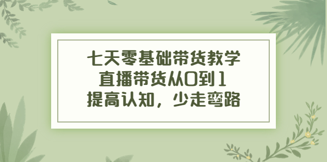 七天零基础带货教学，直播带货从0到1，提高认知，少走弯路-21资源库
