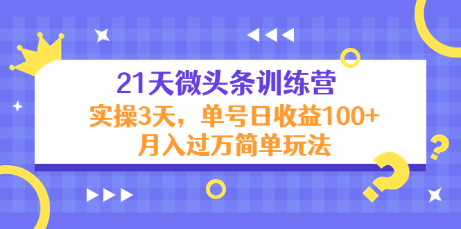 21天微头条训练营，实操3天，单号日收益100+月入过万简单玩法-21资源库