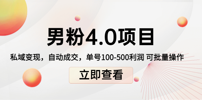 男粉4.0项目：私域变现 自动成交 单号100-500利润 可批量（送1.0+2.0+3.0）-21资源库