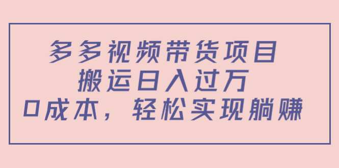 多多视频带货项目，搬运日入过万，0成本，轻松实现躺赚（教程+软件）-21资源库