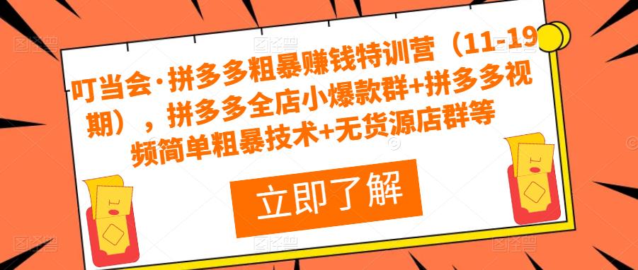叮当会·拼多多粗暴赚钱特训营（11-19期），拼多多全店小爆款群+拼多多视频简单粗暴技术+无货源店群等-21资源库