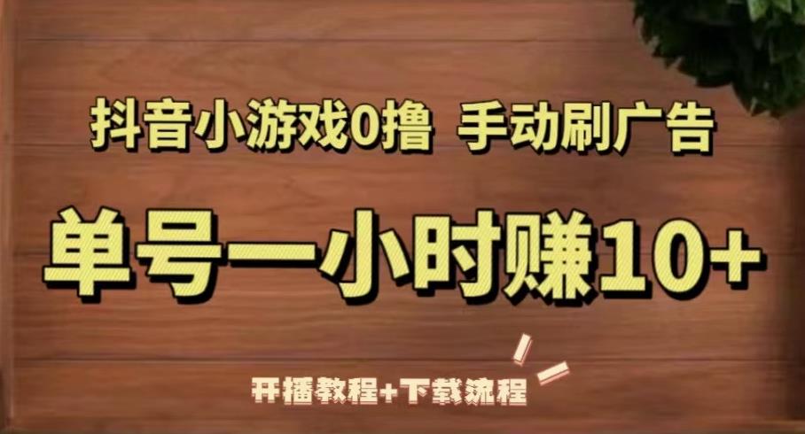抖音小游戏0撸手动刷广告，单号一小时赚10+（开播教程+下载流程）-21资源库