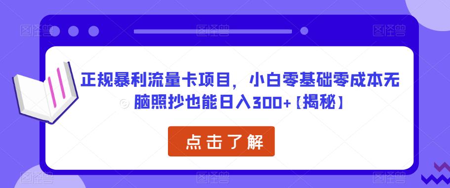 正规暴利流量卡项目，小白零基础零成本无脑照抄也能日入300+【揭秘】-21资源库