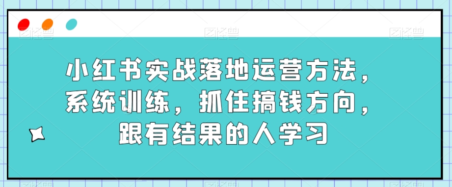 小红书实战落地运营方法，系统训练，抓住搞钱方向，跟有结果的人学习-21资源库