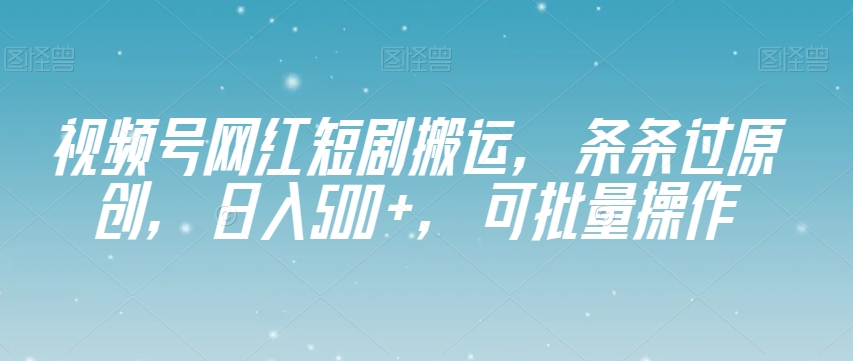 视频号网红短剧搬运，条条过原创，日入500+，可批量操作【揭秘】-21资源库