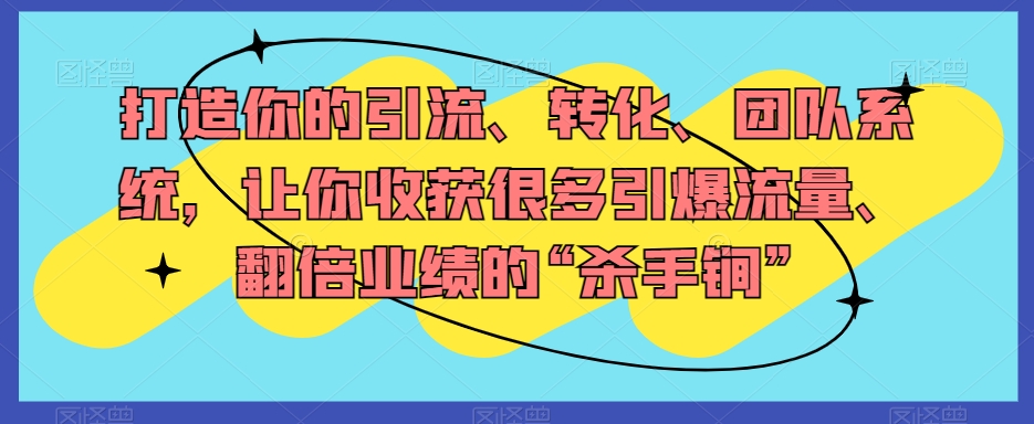 打造你的引流、转化、团队系统，让你收获很多引爆流量、翻倍业绩的“杀手锏”-21资源库