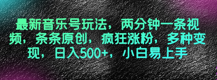 最新音乐号玩法，两分钟一条视频，条条原创，疯狂涨粉，多种变现，日入500+，小白易上手【揭秘】-21资源库