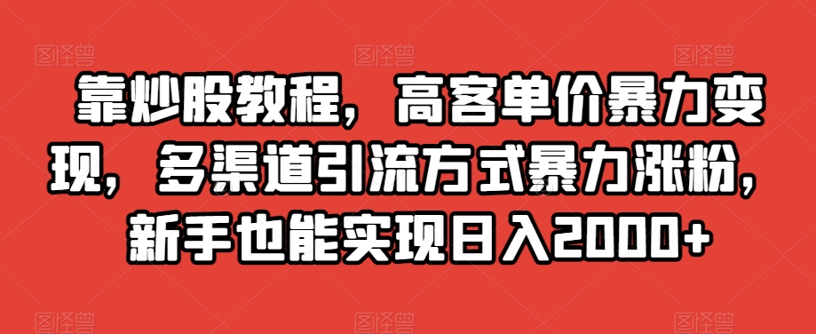 靠炒股教程，高客单价暴力变现，多渠道引流方式暴力涨粉，新手也能实现日入2000+【揭秘】-21资源库