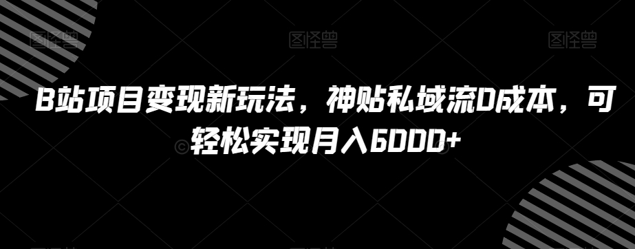B站项目变现新玩法，神贴私域流0成本，可轻松实现月入6000+【揭秘】-21资源库