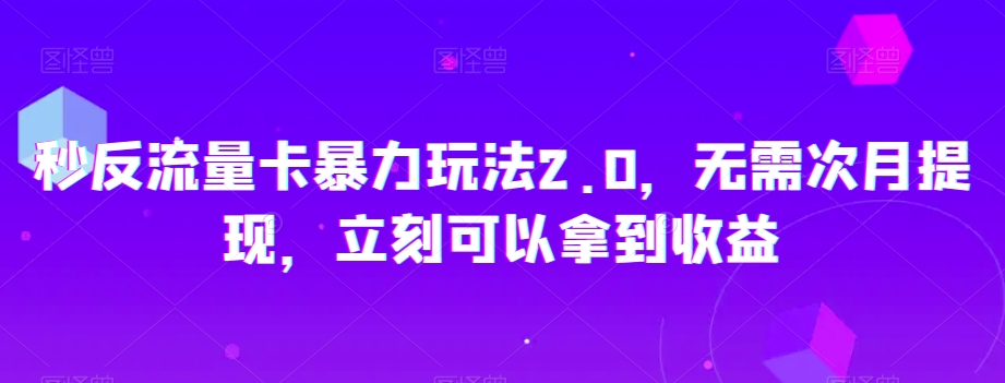 秒反流量卡暴力玩法2.0，无需次月提现，立刻可以拿到收益【揭秘】-21资源库
