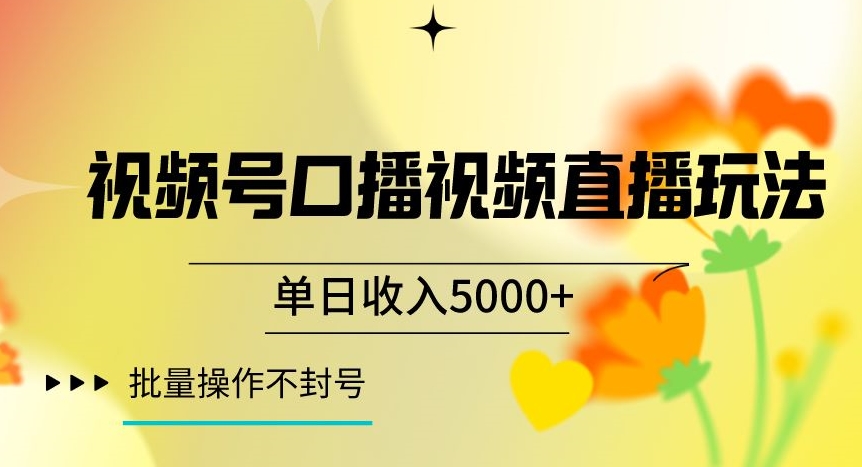 视频号囗播视频直播玩法，单日收入5000+，批量操作不封号【揭秘】-21资源库