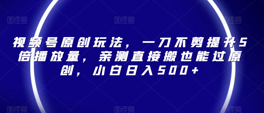 视频号原创玩法，一刀不剪提升5倍播放量，亲测直接搬也能过原创，小白日入500+【揭秘】-21资源库