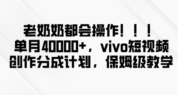 老奶奶都会操作，新平台无脑操作，单月40000+，vivo短视频创作分成计划【揭秘】-21资源库