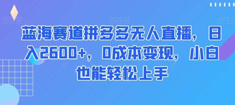 蓝海赛道拼多多无人直播，日入2600+，0成本变现，小白也能轻松上手【揭秘】-21资源库