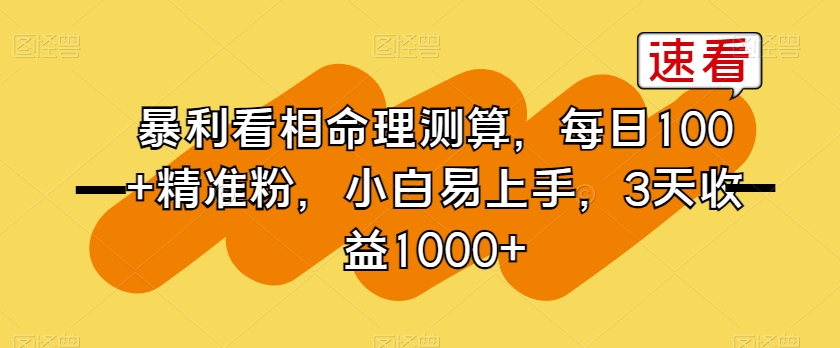 暴利看相命理测算，每日100+精准粉，小白易上手，3天收益1000+【揭秘】-21资源库