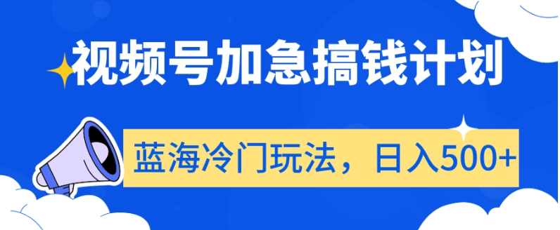 视频号加急搞钱计划，蓝海冷门玩法，日入500+【揭秘】-21资源库
