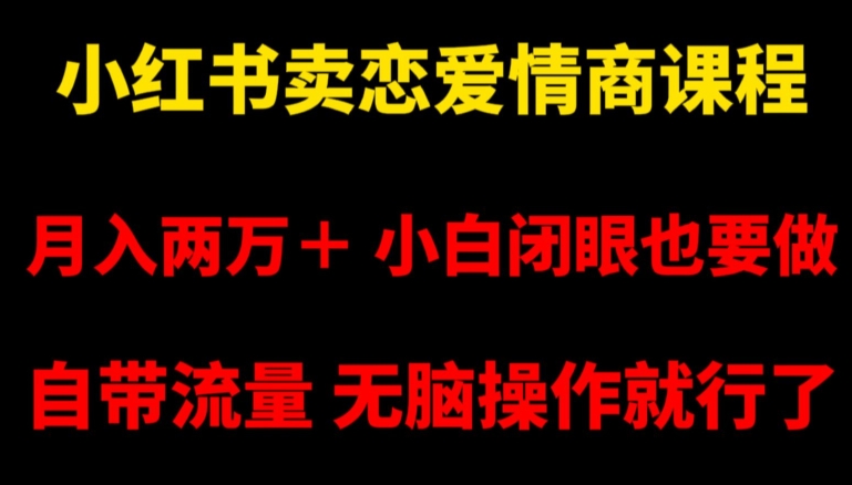 小红书卖恋爱情商课程，月入两万＋，小白闭眼也要做，自带流量，无脑操作就行了【揭秘】-21资源库