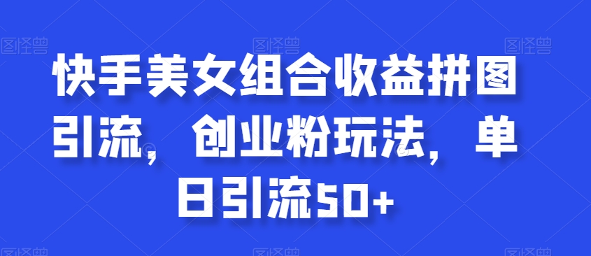 快手美女组合收益拼图引流，创业粉玩法，单日引流50+【揭秘】-21资源库