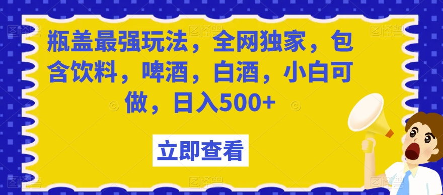 瓶盖最强玩法，全网独家，包含饮料，啤酒，白酒，小白可做，日入500+【揭秘】-21资源库