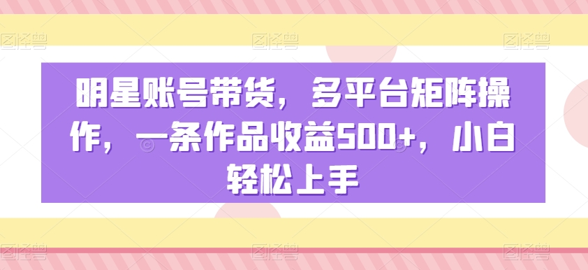 明星账号带货，多平台矩阵操作，一条作品收益500+，小白轻松上手【揭秘】-21资源库