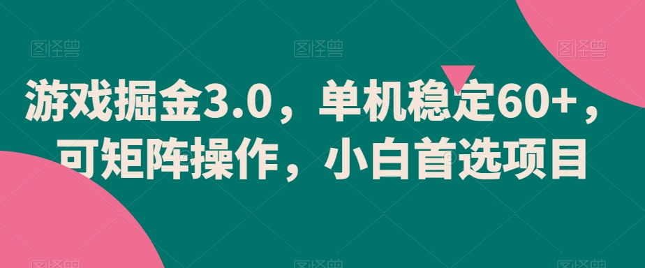 游戏掘金3.0，单机稳定60+，可矩阵操作，小白首选项目【揭秘】-21资源库