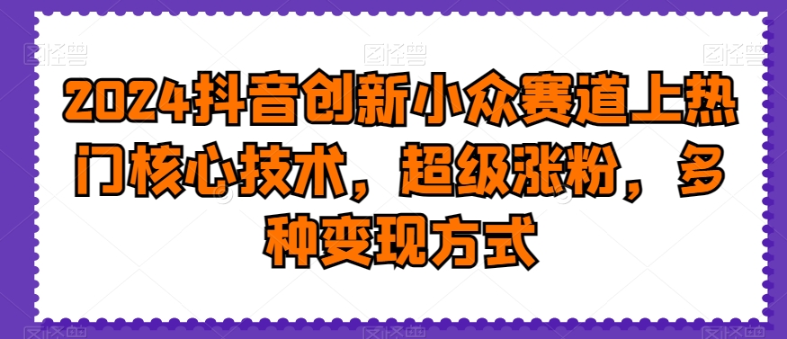2024抖音创新小众赛道上热门核心技术，超级涨粉，多种变现方式【揭秘】-21资源库