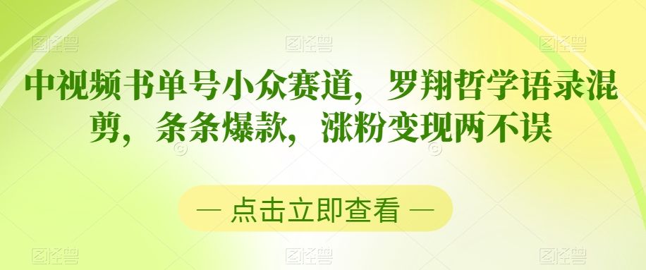 中视频书单号小众赛道，罗翔哲学语录混剪，条条爆款，涨粉变现两不误【揭秘】-21资源库