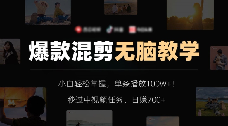 爆款混剪无脑教学，小白轻松掌握，单条播放100W+！秒过中视频任务，日赚700+【揭秘】-21资源库
