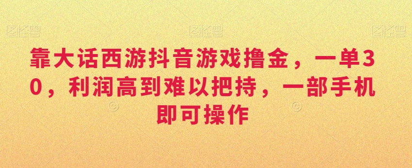 靠大话西游抖音游戏撸金，一单30，利润高到难以把持，一部手机即可操作，日入3000+【揭秘】-21资源库