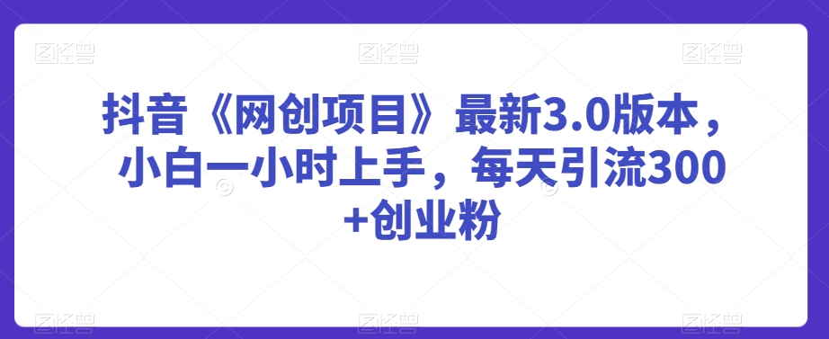 抖音《网创项目》最新3.0版本，小白一小时上手，每天引流300+创业粉【揭秘】-21资源库