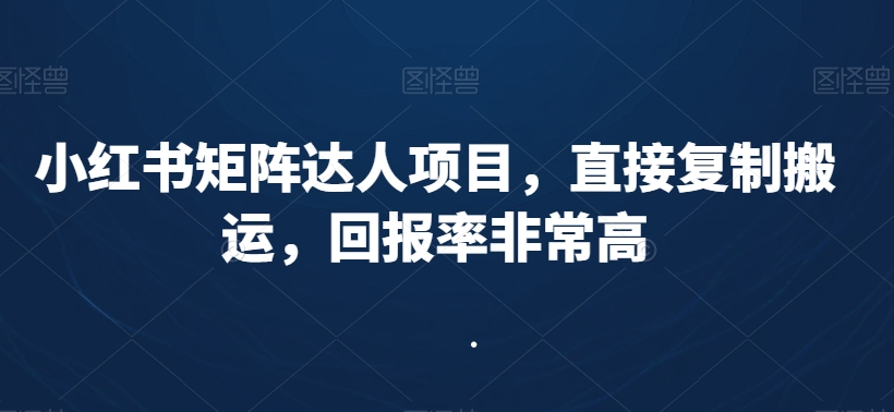 小红书矩阵达人项目，直接复制搬运，回报率非常高-21资源库
