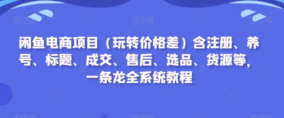 闲鱼电商项目（玩转价格差）含注册、养号、标题、成交、售后、选品、货源等，一条龙全系统教程-21资源库