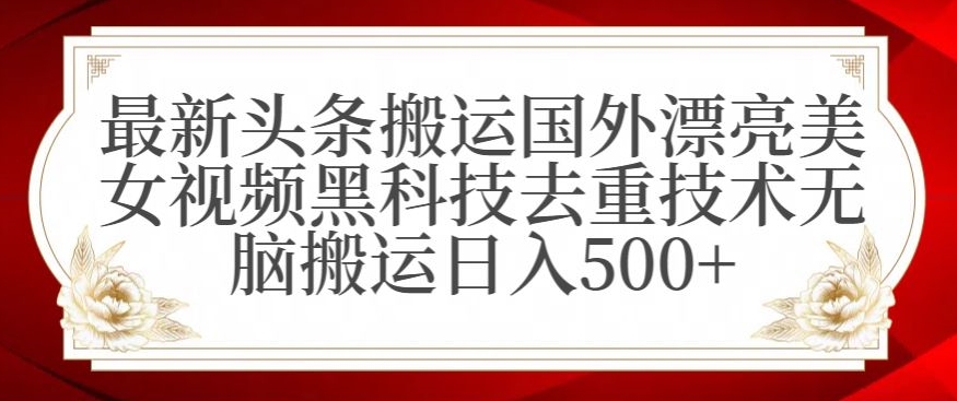 最新头条搬运国外漂亮美女视频黑科技去重技术无脑搬运日入500+【揭秘】-21资源库