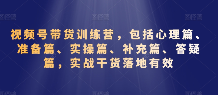 视频号带货训练营，包括心理篇、准备篇、实操篇、补充篇、答疑篇，实战干货落地有效-21资源库