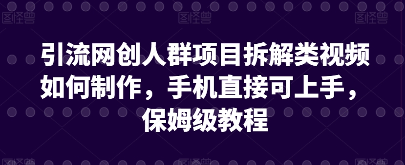 引流网创人群项目拆解类视频如何制作，手机直接可上手，保姆级教程【揭秘】-21资源库