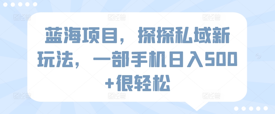 蓝海项目，探探私域新玩法，一部手机日入500+很轻松【揭秘】-21资源库