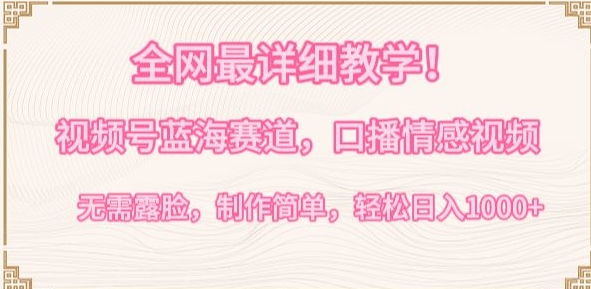 全网最详细教学，视频号蓝海赛道，口播情感视频，无需露脸，制作简单，轻松实现日入1000+【揭秘】-21资源库