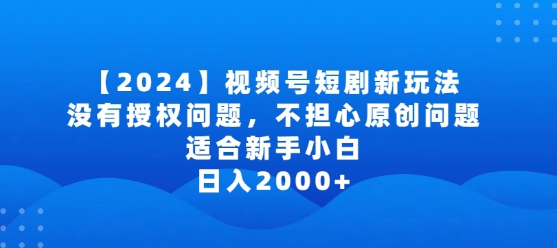 2024视频号短剧玩法，没有授权问题，不担心原创问题，适合新手小白，日入2000+【揭秘】-21资源库