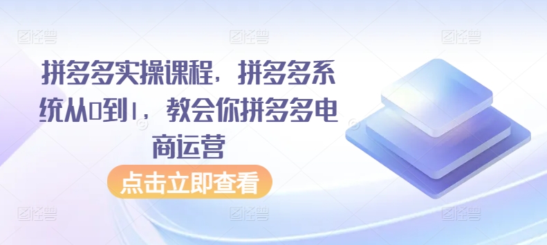 拼多多实操课程，拼多多系统从0到1，教会你拼多多电商运营-21资源库