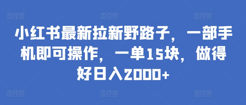 小红书最新拉新野路子，一部手机即可操作，一单15块，做得好日入2000+【揭秘】-21资源库