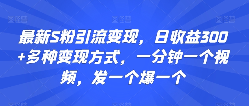 最新S粉引流变现，日收益300+多种变现方式，一分钟一个视频，发一个爆一个【揭秘】-21资源库