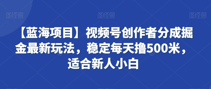 【蓝海项目】视频号创作者分成掘金最新玩法，稳定每天撸500米，适合新人小白【揭秘】-21资源库