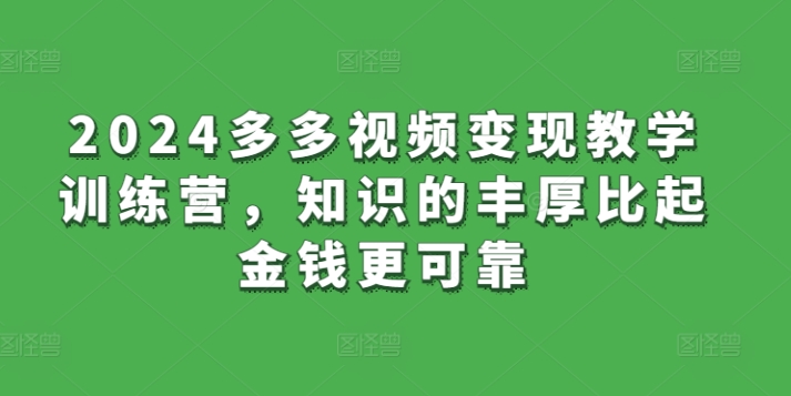 2024多多视频变现教学训练营，知识的丰厚比起金钱更可靠-21资源库